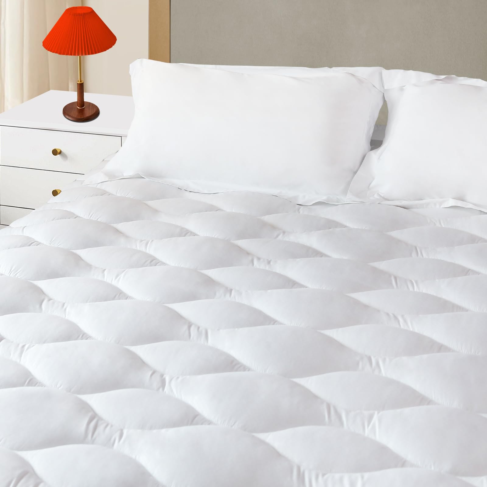 Kayfia Queen Mattress Pad, Quilted &Breathable Mattress Topper Queen Size With 3D+7D Snow Down Alternative Fill, Cooling Pillow